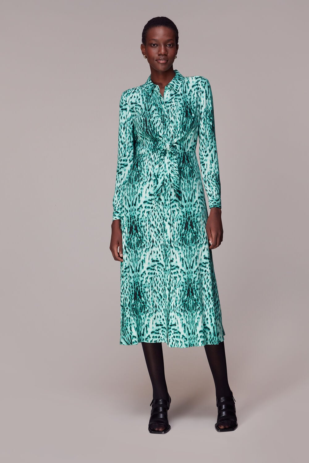 Brushed Leopard Tie Midi Dress